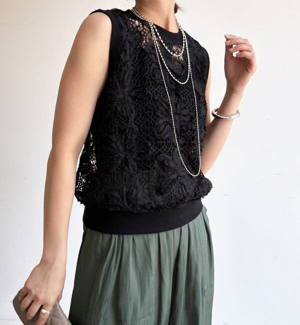  「【WEB限定】かぎ編み風レースベスト」|シャツ・ブラウス|
