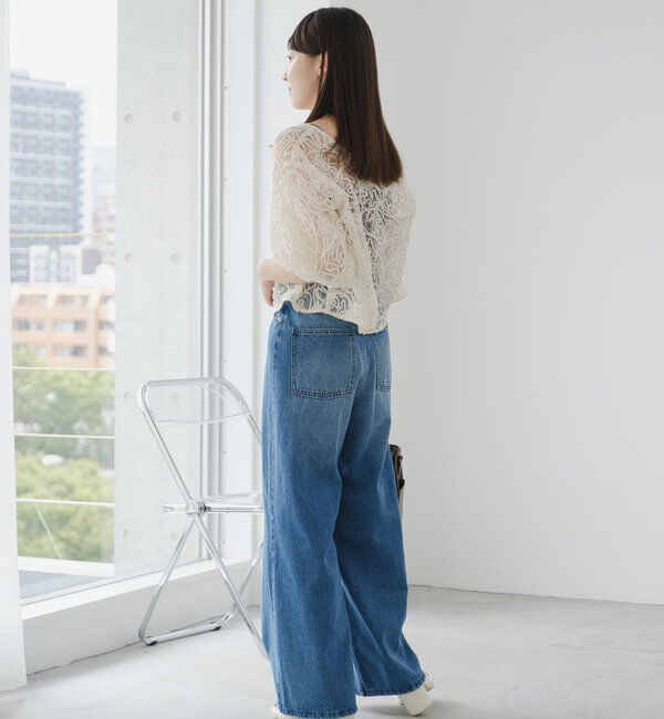  「【3サイズ】デニムタックワイドパンツ」|デニム|