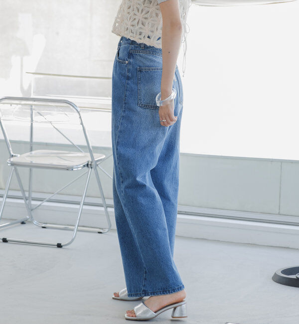  「【3サイズ】デニムタックワイドパンツ」|デニム|