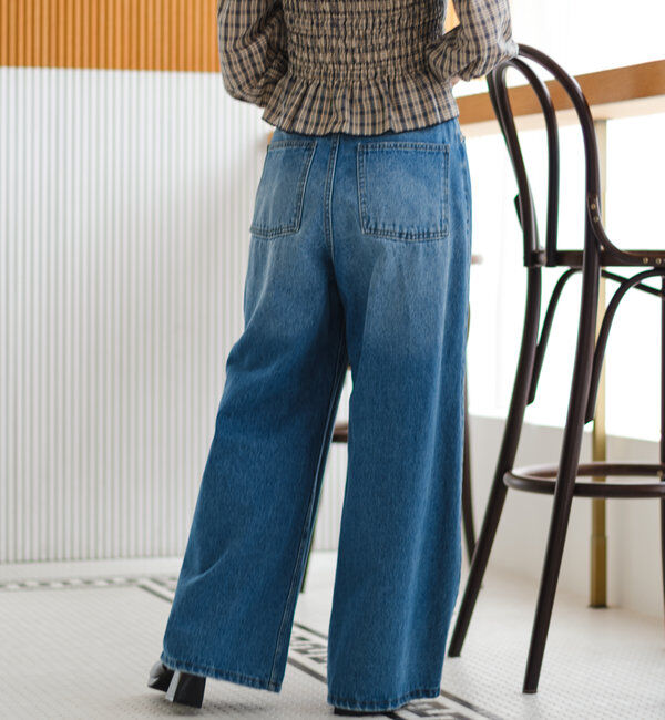  「【3サイズ】デニムタックワイドパンツ」|デニム|