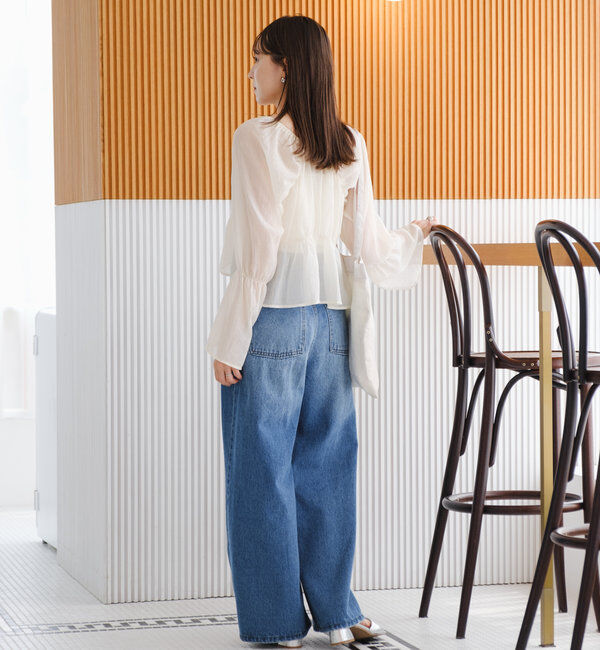  「【3サイズ】デニムタックワイドパンツ」|デニム|