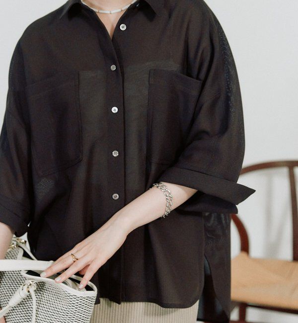  「予約【上品な透け感】メッシュドルマンシャツ」|シャツ・ブラウス|ブラウン