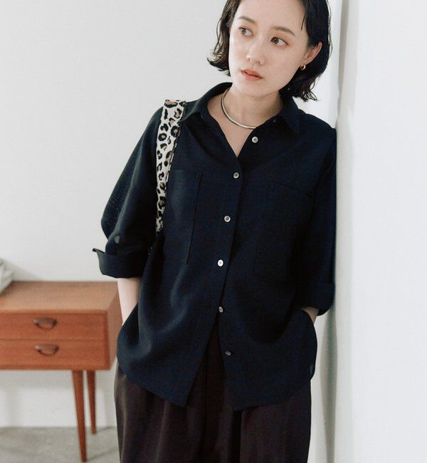  「予約【上品な透け感】メッシュドルマンシャツ」|シャツ・ブラウス|ブラック