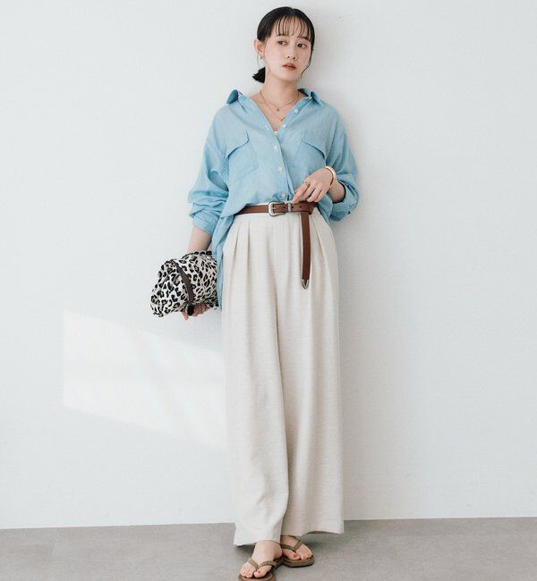  「予約【防シワ性/紫外線防止】リネンライクタックワイドスラックス」|チノ|