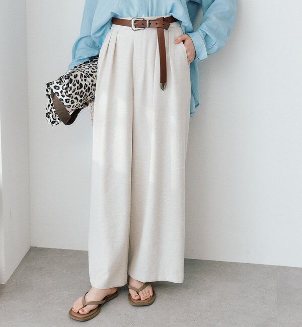  「予約【防シワ性/紫外線防止】リネンライクタックワイドスラックス」|チノ|