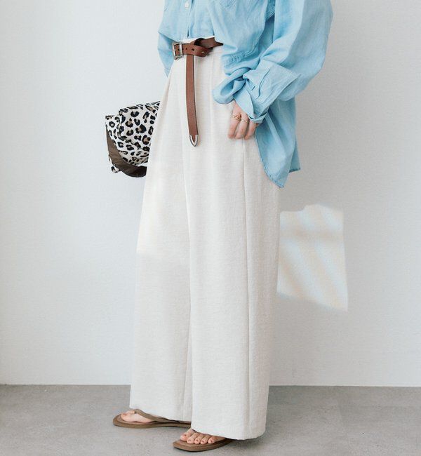  「予約【防シワ性/紫外線防止】リネンライクタックワイドスラックス」|チノ|