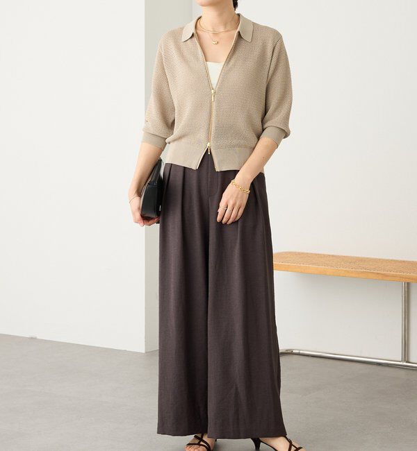  「予約【防シワ性/紫外線防止】リネンライクタックワイドスラックス」|チノ|