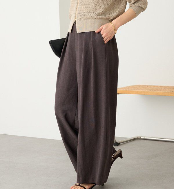  「予約【防シワ性/紫外線防止】リネンライクタックワイドスラックス」|チノ|