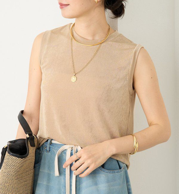  「予約【上品な光沢が目を引く】シャイニーノースリTee」|キャミソール|