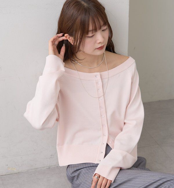  「ワイドネッククリアボタンカーディガン」|カーディガン|