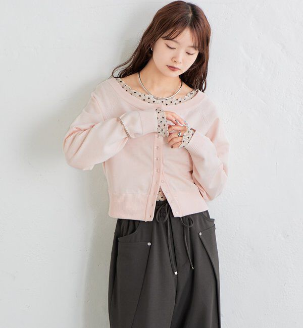  「ワイドネッククリアボタンカーディガン」|カーディガン|