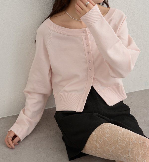  「ワイドネッククリアボタンカーディガン」|カーディガン|