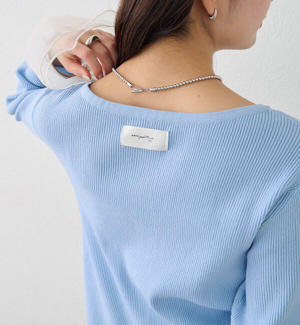  「袖チュール付きリブカーディガン」|カーディガン|