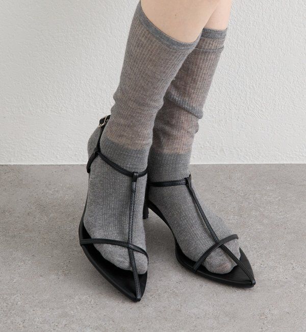  「ポインテッドトゥクロスストラップサンダル」|その他|ブラック