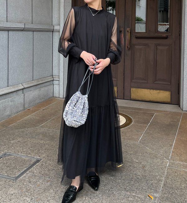  「【オケージョン/サイズ展開あり/人気につき再販】チュールハイネックワンピース」|ワンピース|