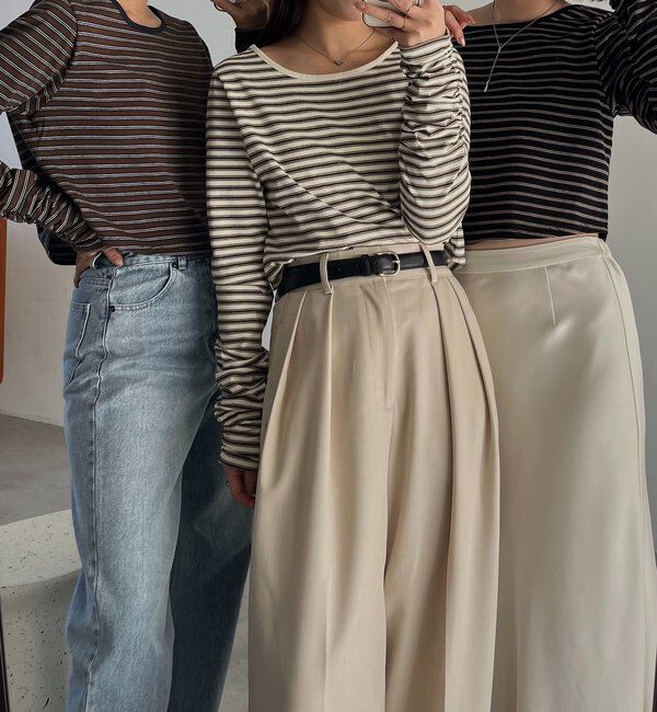  「バックUネッククロップボーダーTシャツ」|Tシャツ・カットソー|