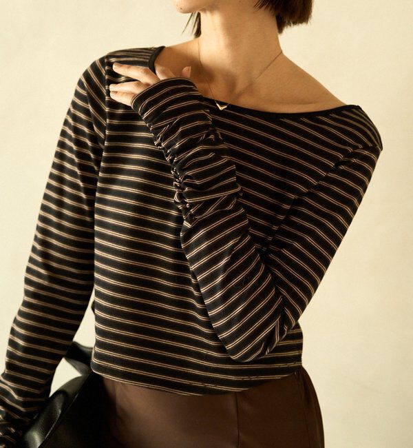  「バックUネッククロップボーダーTシャツ」|Tシャツ・カットソー|