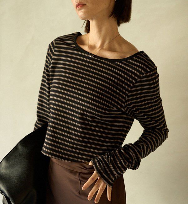  「バックUネッククロップボーダーTシャツ」|Tシャツ・カットソー|