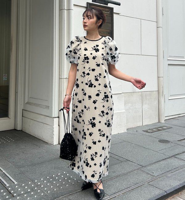  「【オケージョン/サイズ展開あり】フロッキーパフワンピース」|ワンピース|