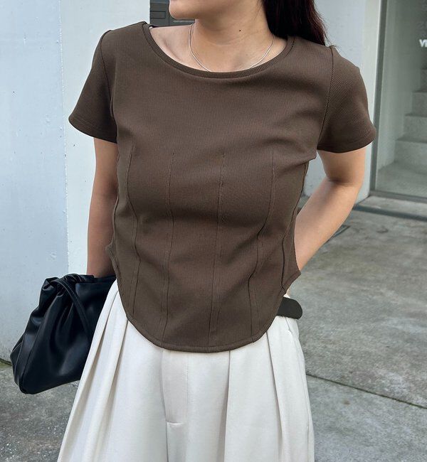  「【新色イエロー・ブラウン】コルセットT」|Tシャツ・カットソー|ブラウン