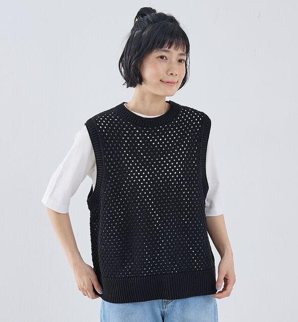 collex「メッシュ柄ベスト」|ベスト・ジレ|ブラック