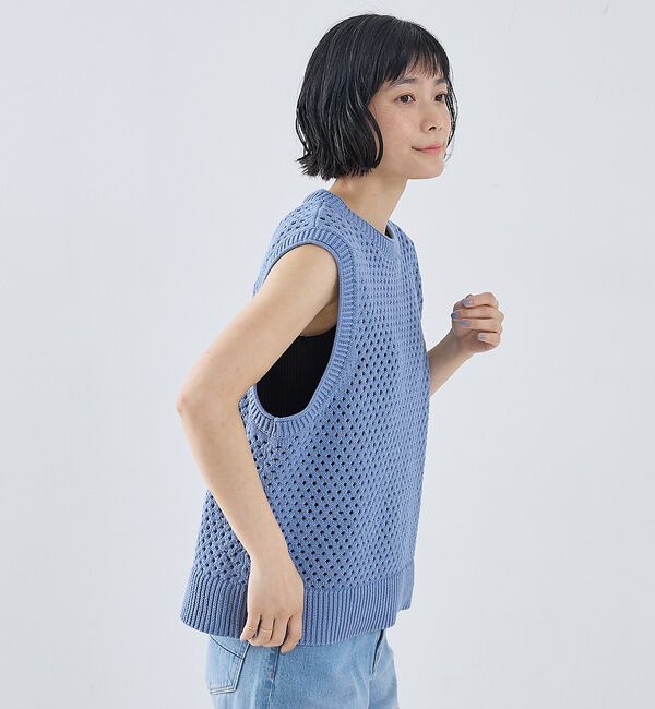 collex「メッシュ柄ベスト」|ベスト・ジレ|ブルー