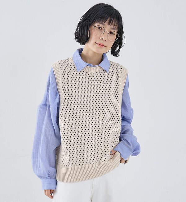 collex「メッシュ柄ベスト」|ベスト・ジレ|ライトベージュ