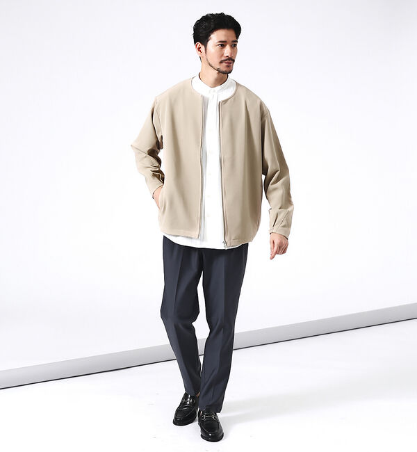 ABAHOUSE「【ノーカラー】クルーネック ジップブルゾン / ノーカラージャケット」|ブルゾン・スタジャン|