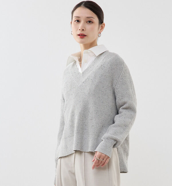Soffitto「コットン片畦編みネップニット」|ニット・セーター|トップグレー