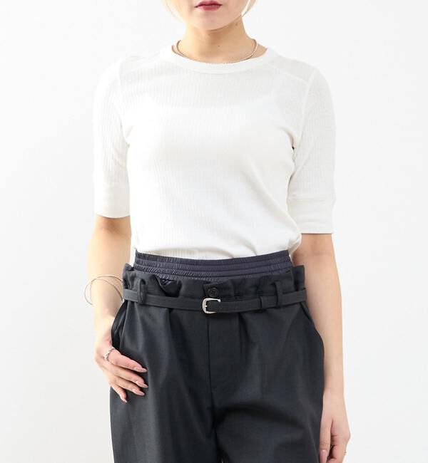 SOFFITTO「ランダムリブ5分袖Tシャツ」|Tシャツ・カットソー|オフホワイト