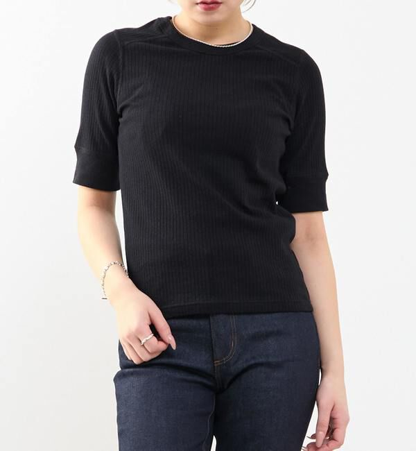 SOFFITTO「ランダムリブ5分袖Tシャツ」|Tシャツ・カットソー|ブラック
