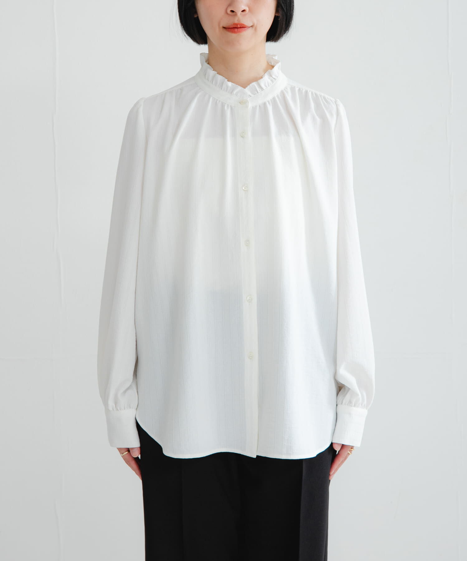 URBAN RESEARCH「ドビーストライプフリルブラウス」|シャツ・ブラウス|