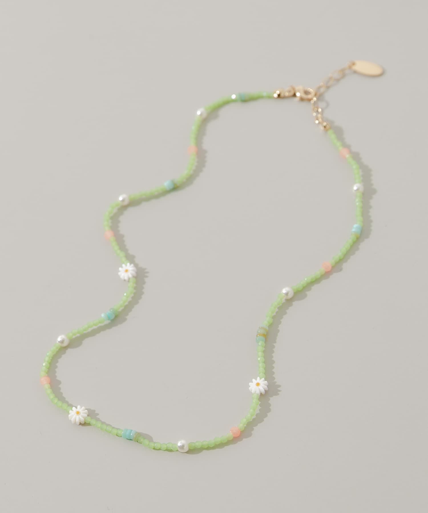 SMELLY「フラワーモチーフカラフルビーズネックレス」|ネックレス|グリーン