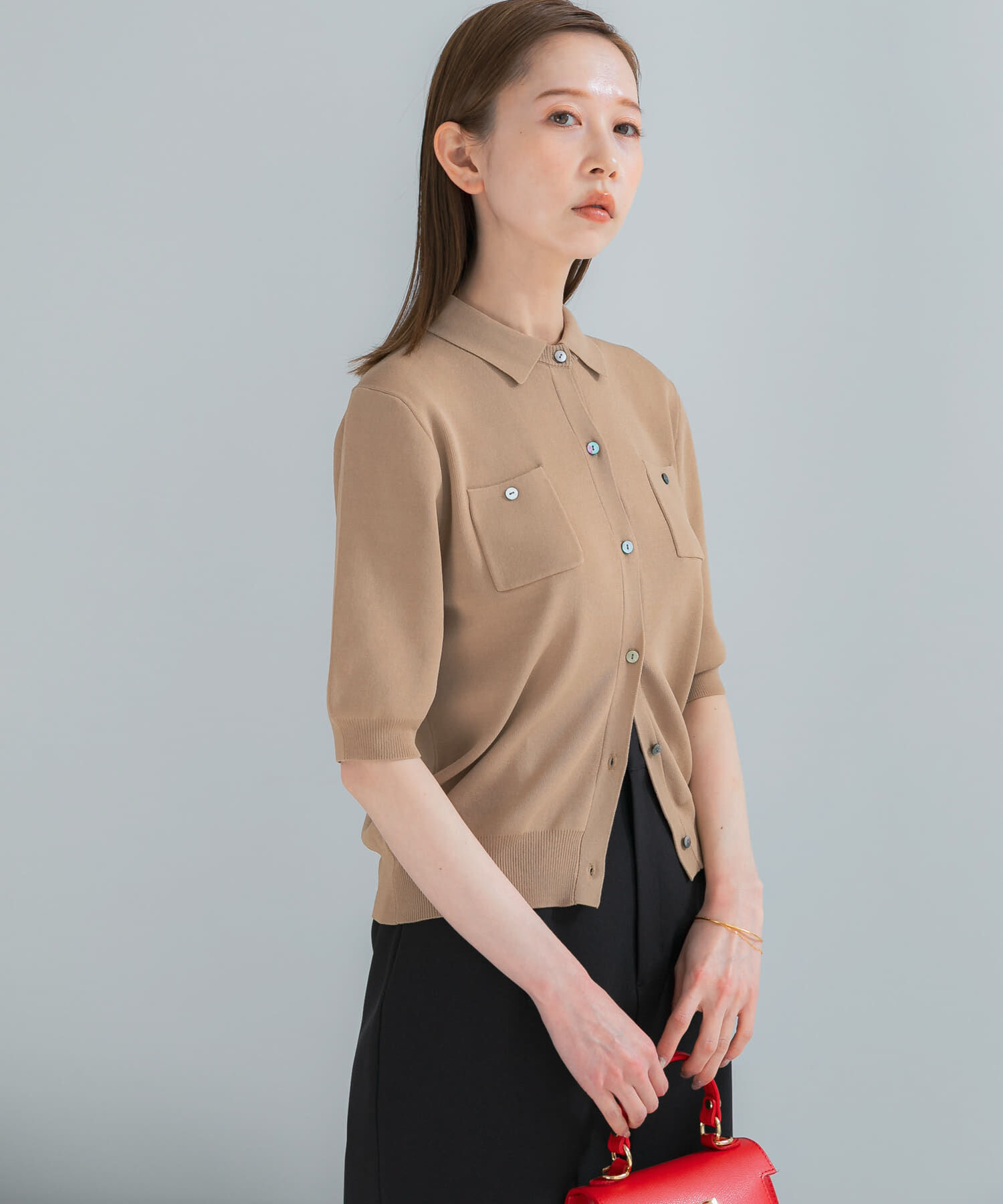 URBAN RESEARCH ROSSO「襟付コンパクト5分袖カーディガン」|カーディガン|