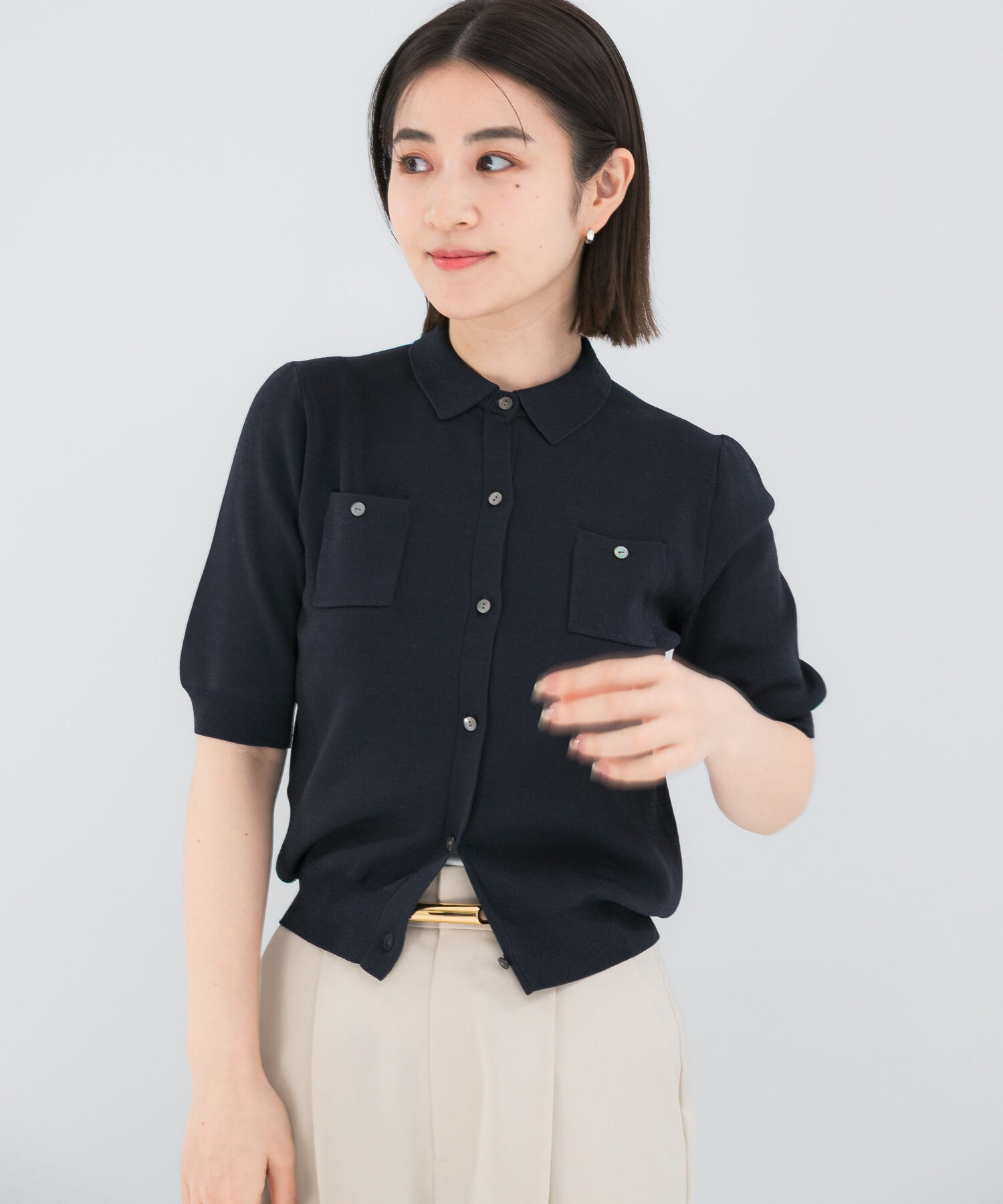 URBAN RESEARCH ROSSO「襟付コンパクト5分袖カーディガン」|カーディガン|