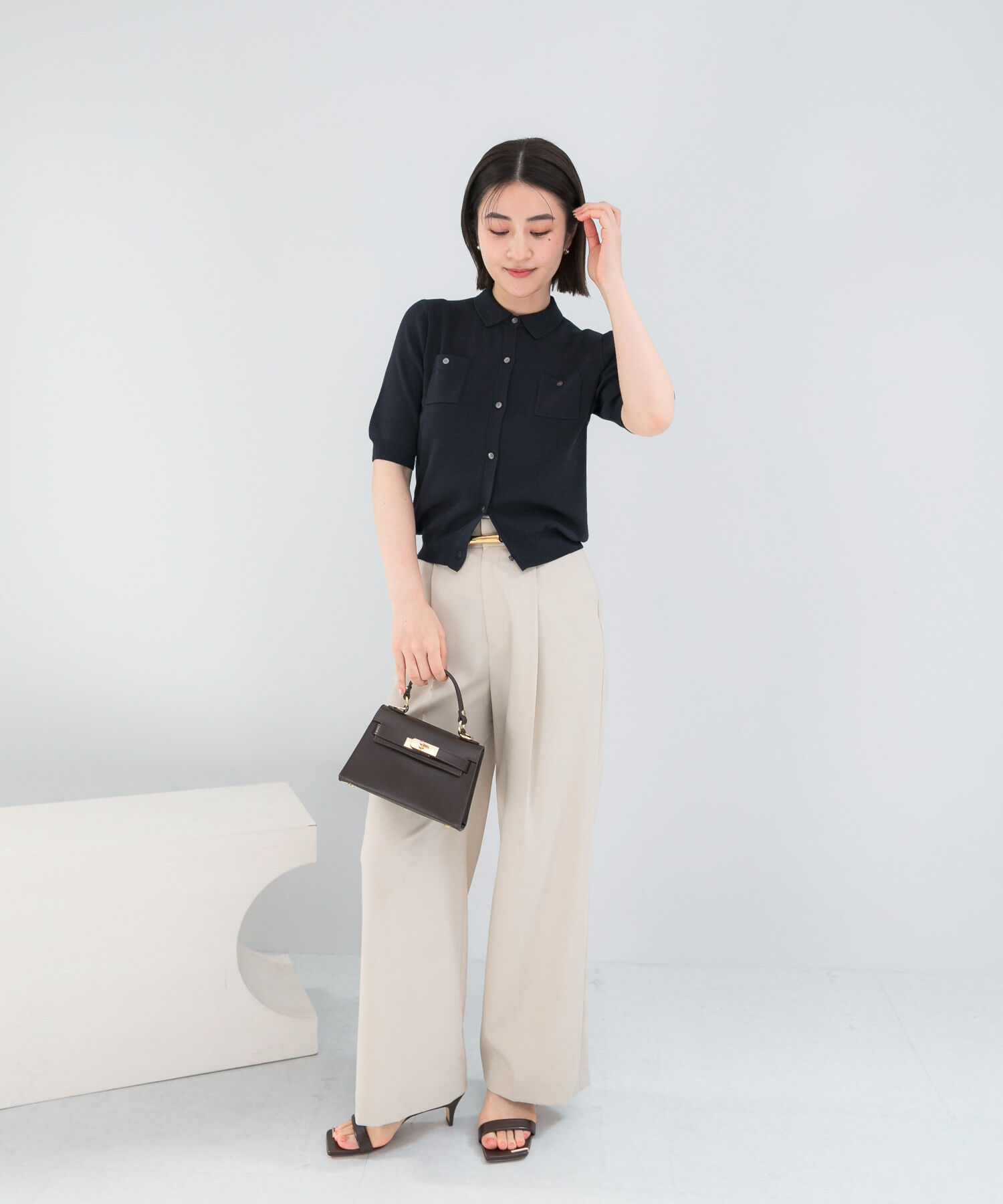 URBAN RESEARCH ROSSO「襟付コンパクト5分袖カーディガン」|カーディガン|