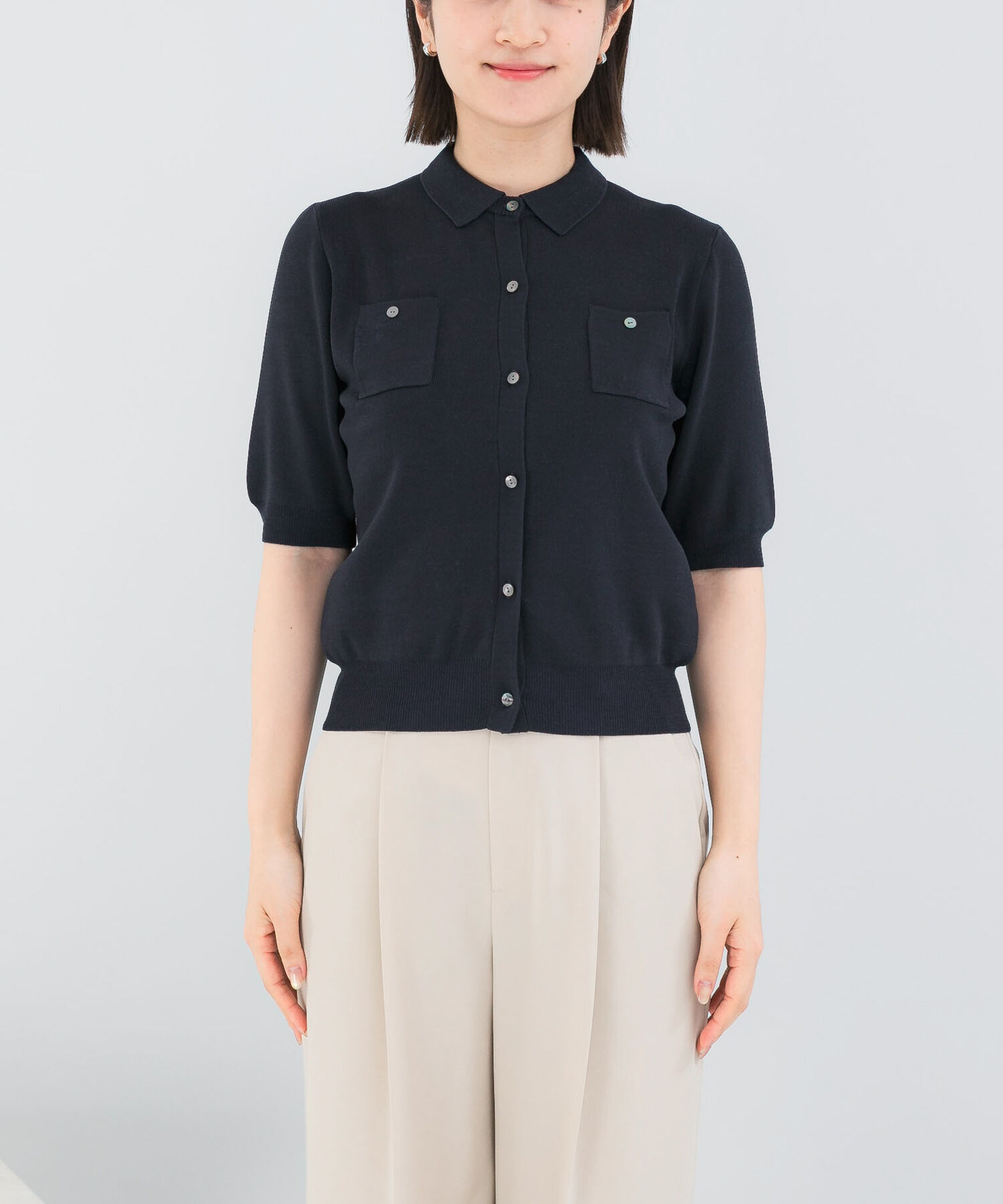 URBAN RESEARCH ROSSO「襟付コンパクト5分袖カーディガン」|カーディガン|