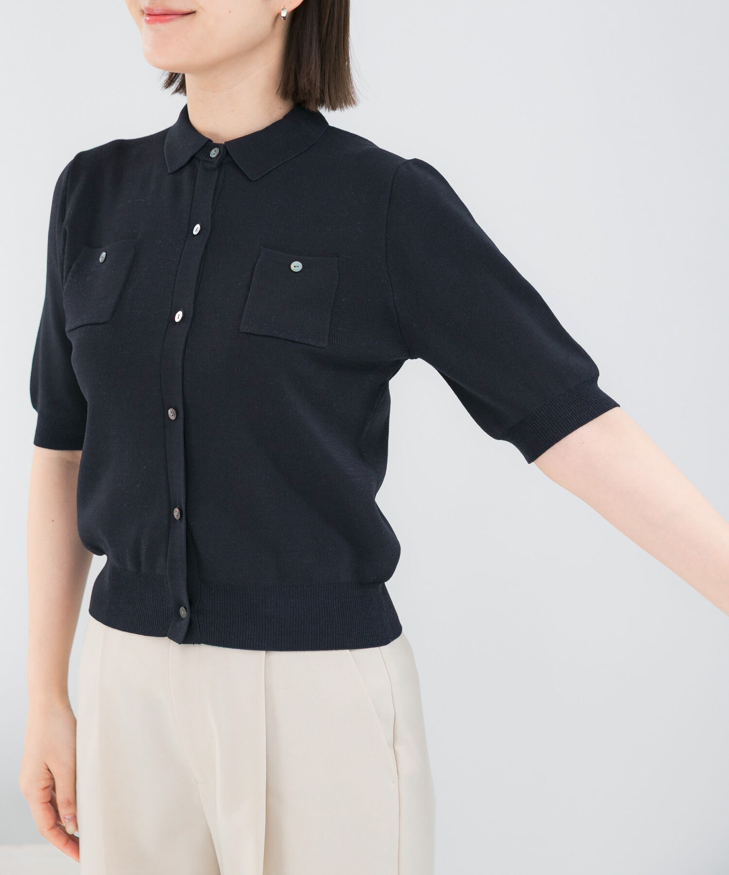 URBAN RESEARCH ROSSO「襟付コンパクト5分袖カーディガン」|カーディガン|