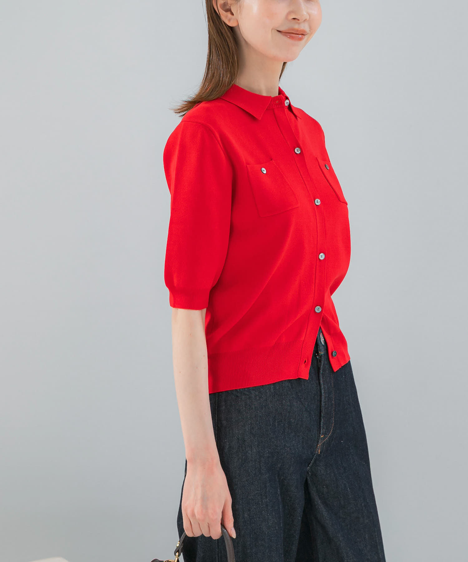 URBAN RESEARCH ROSSO「襟付コンパクト5分袖カーディガン」|カーディガン|