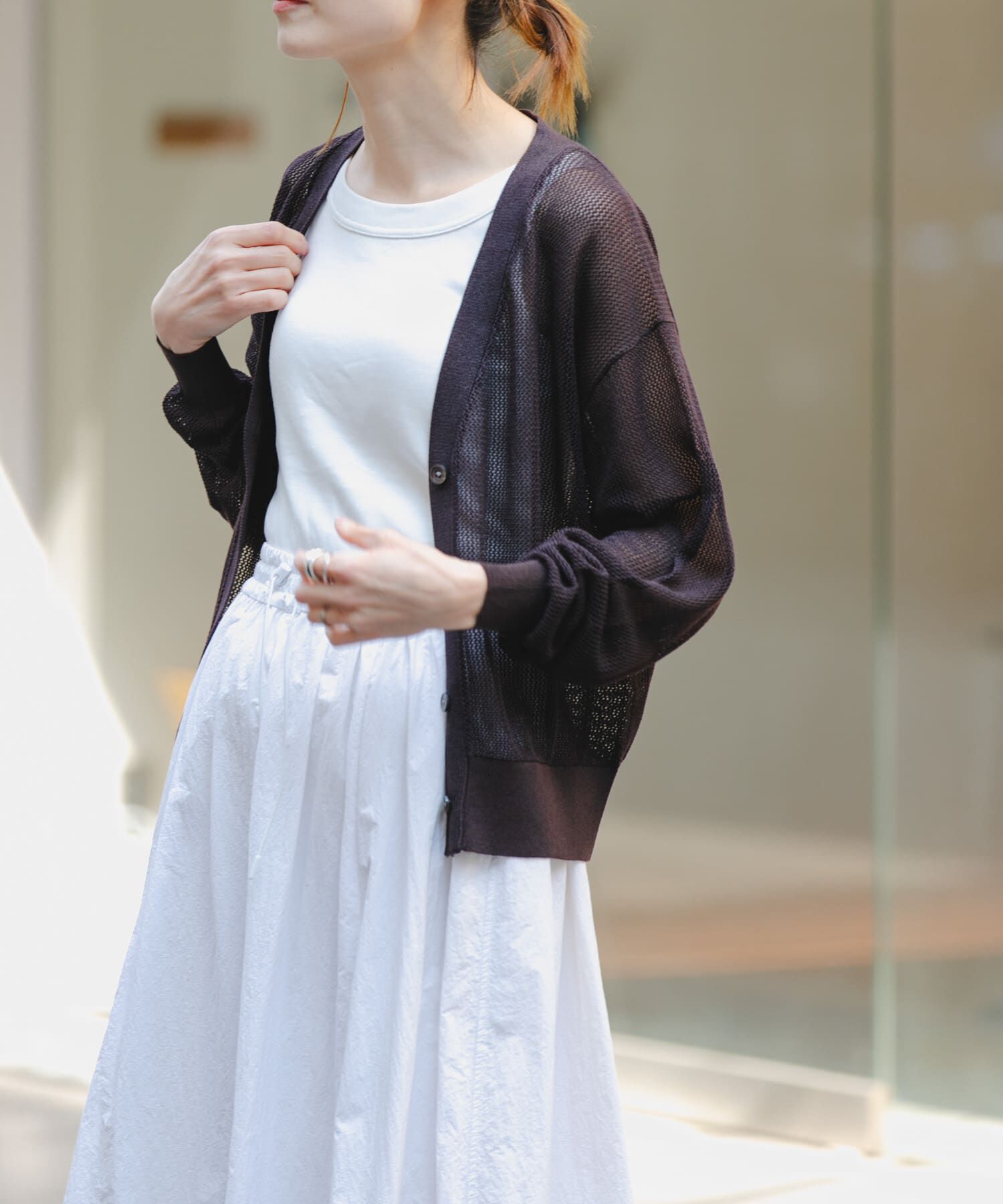 URBAN RESEARCH DOORS「FORK&SPOON　ペーパーニットカーディガン」|カーディガン|ブラウン