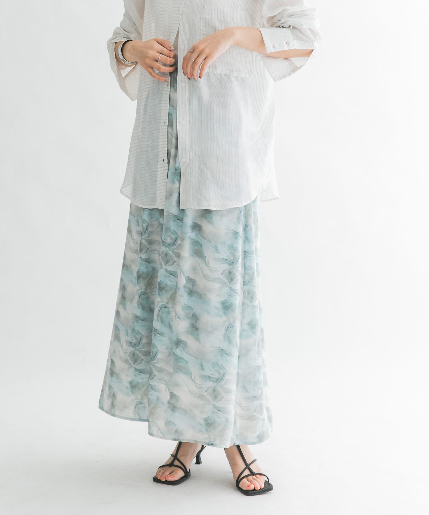  「ニュアンスプリントマキシスカート」|スカート|