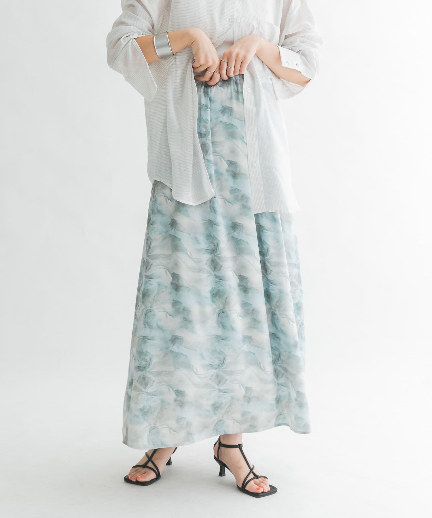  「ニュアンスプリントマキシスカート」|スカート|