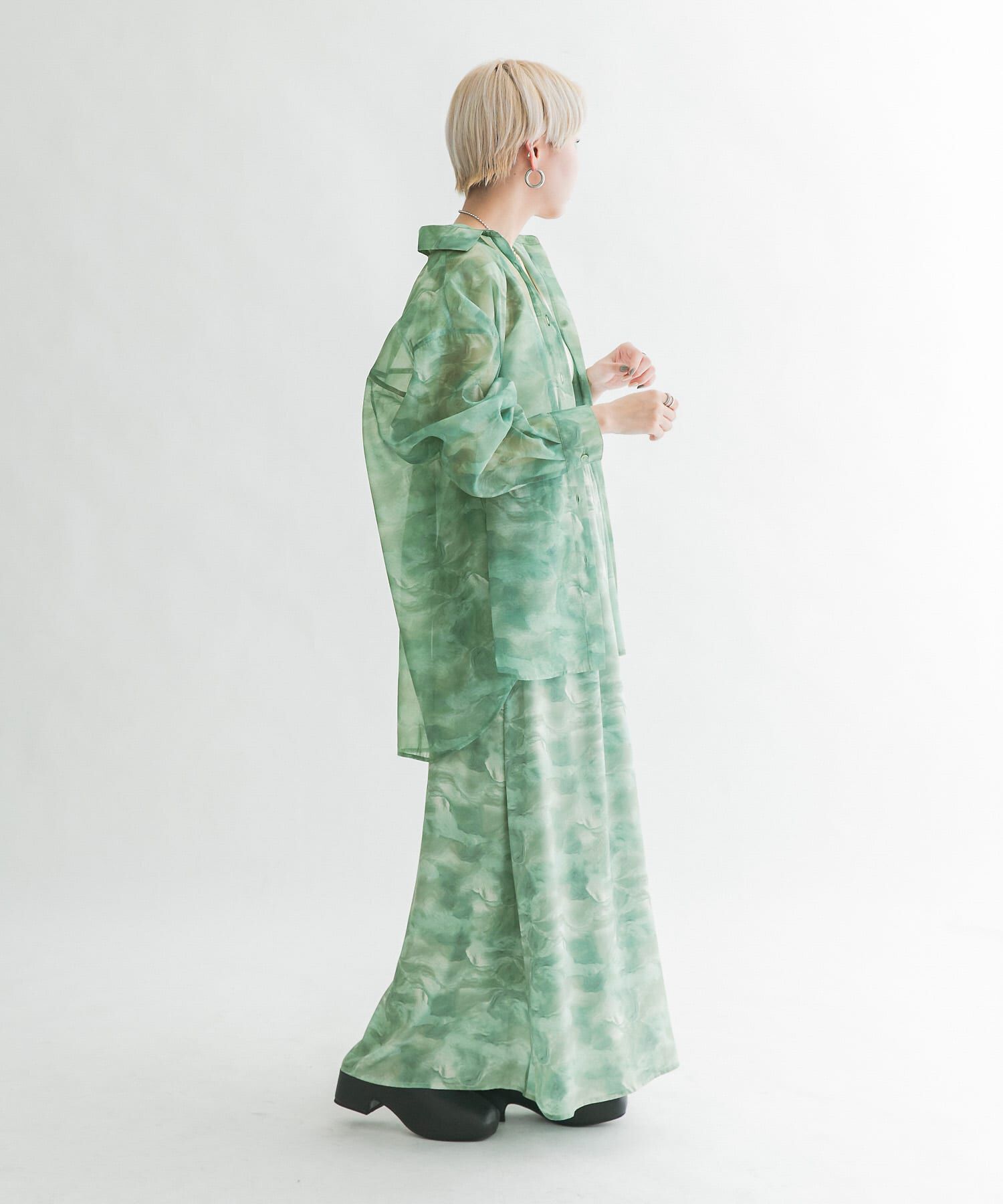  「ニュアンスプリントマキシスカート」|スカート|