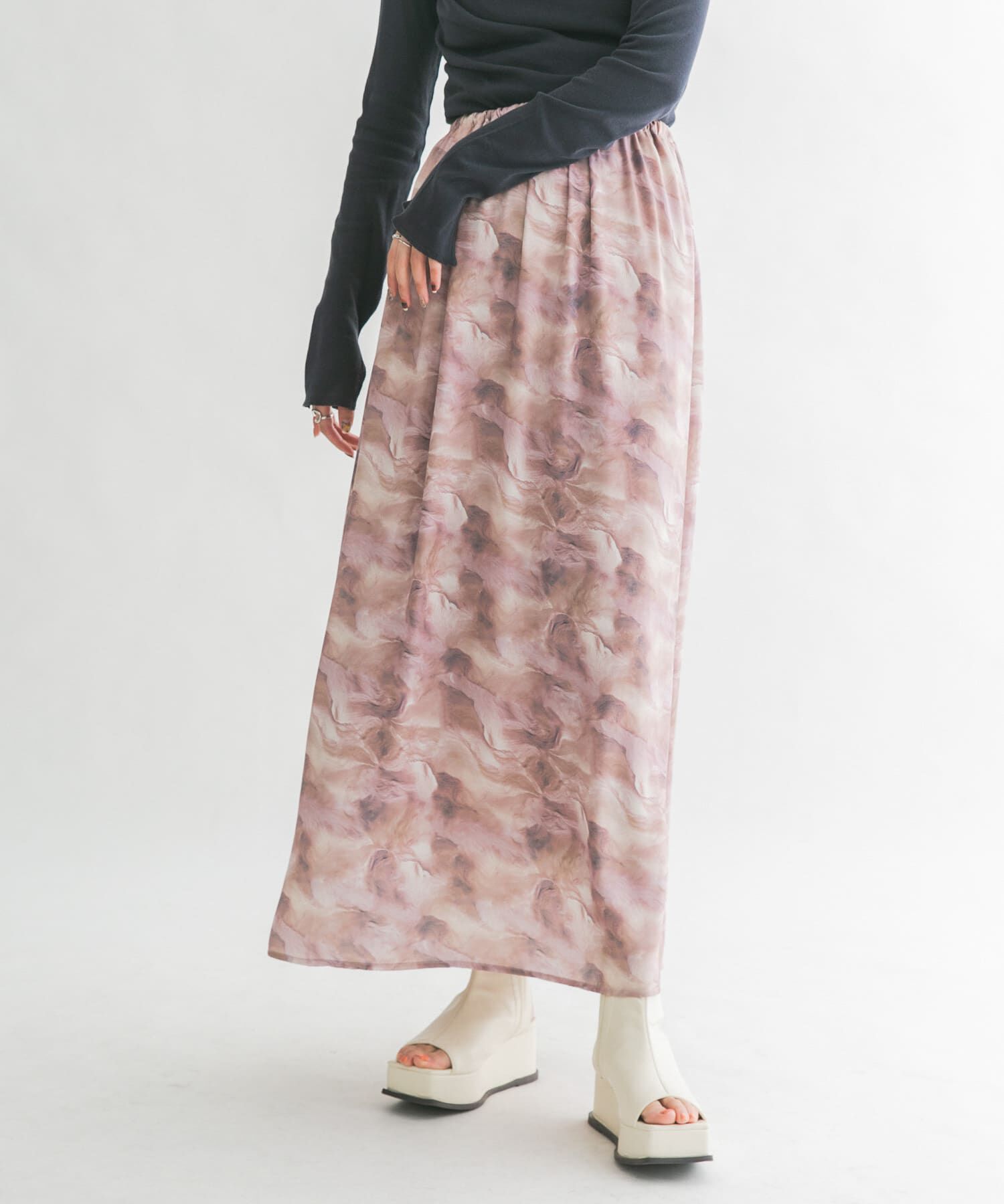  「ニュアンスプリントマキシスカート」|スカート|