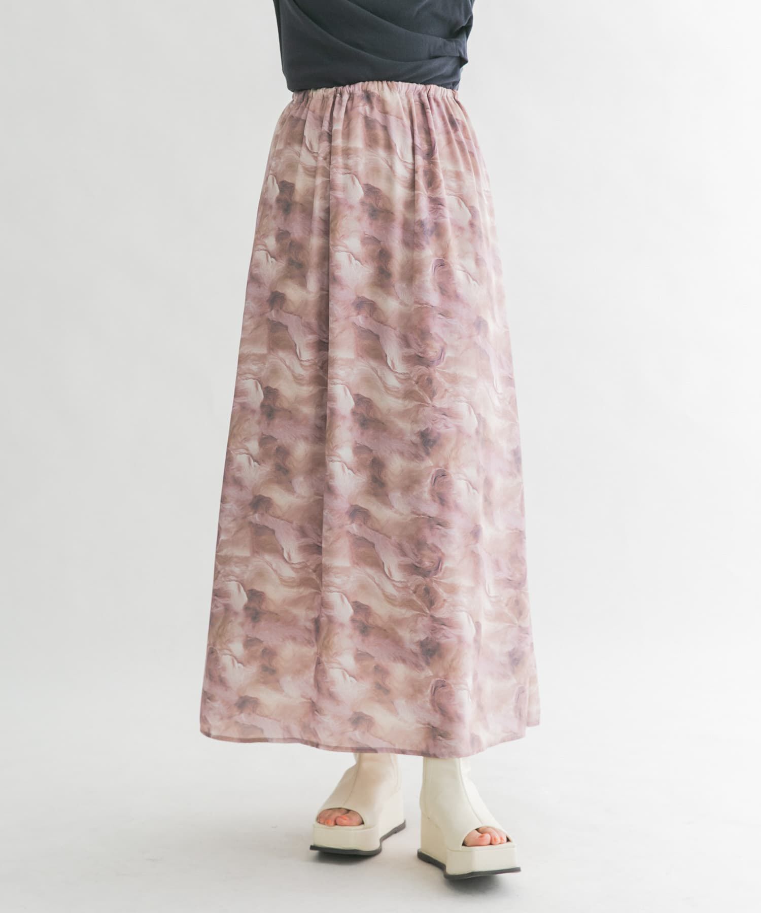  「ニュアンスプリントマキシスカート」|スカート|