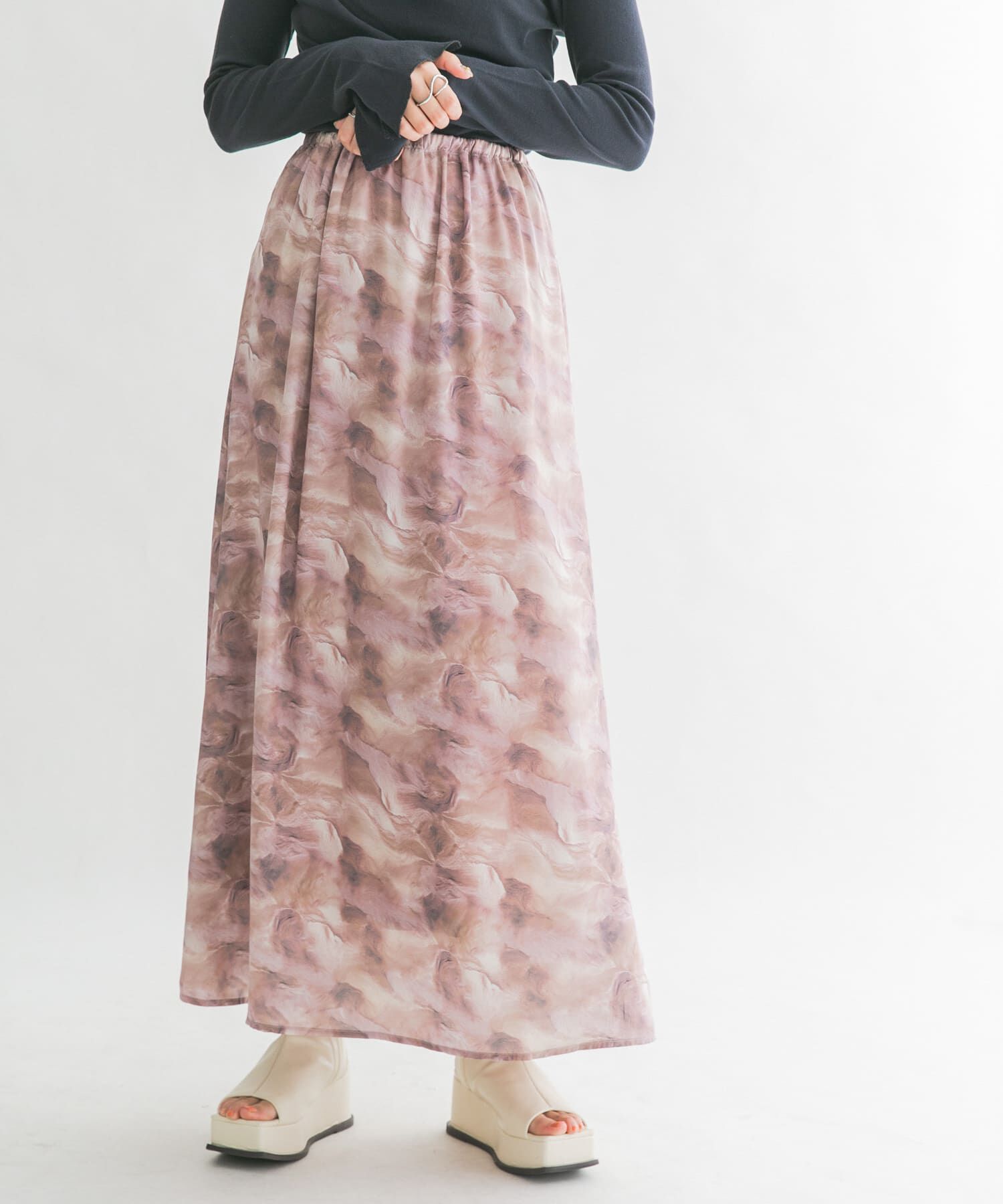  「ニュアンスプリントマキシスカート」|スカート|