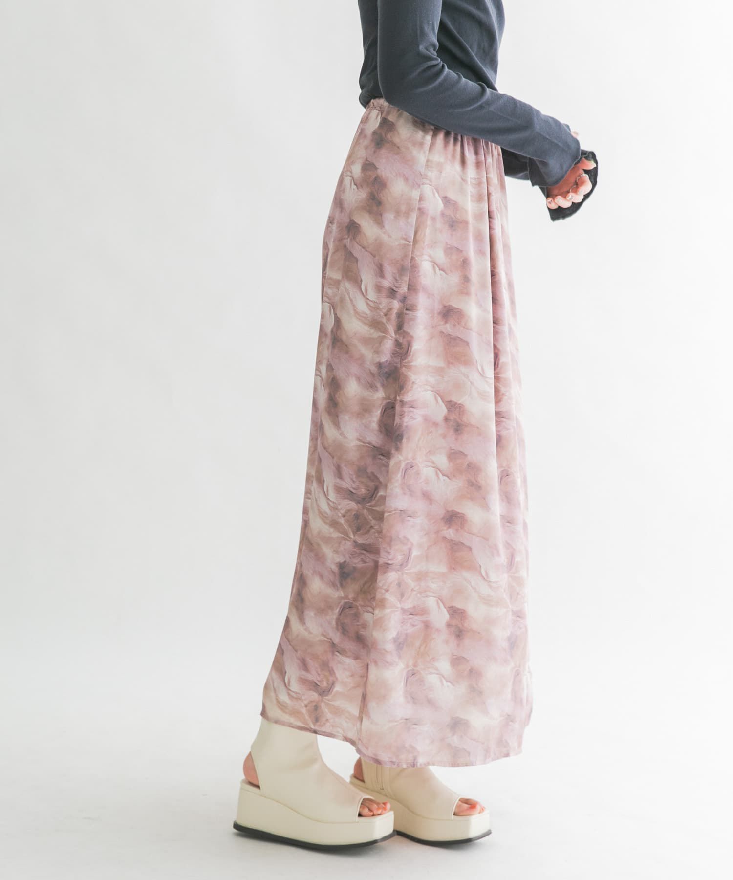  「ニュアンスプリントマキシスカート」|スカート|