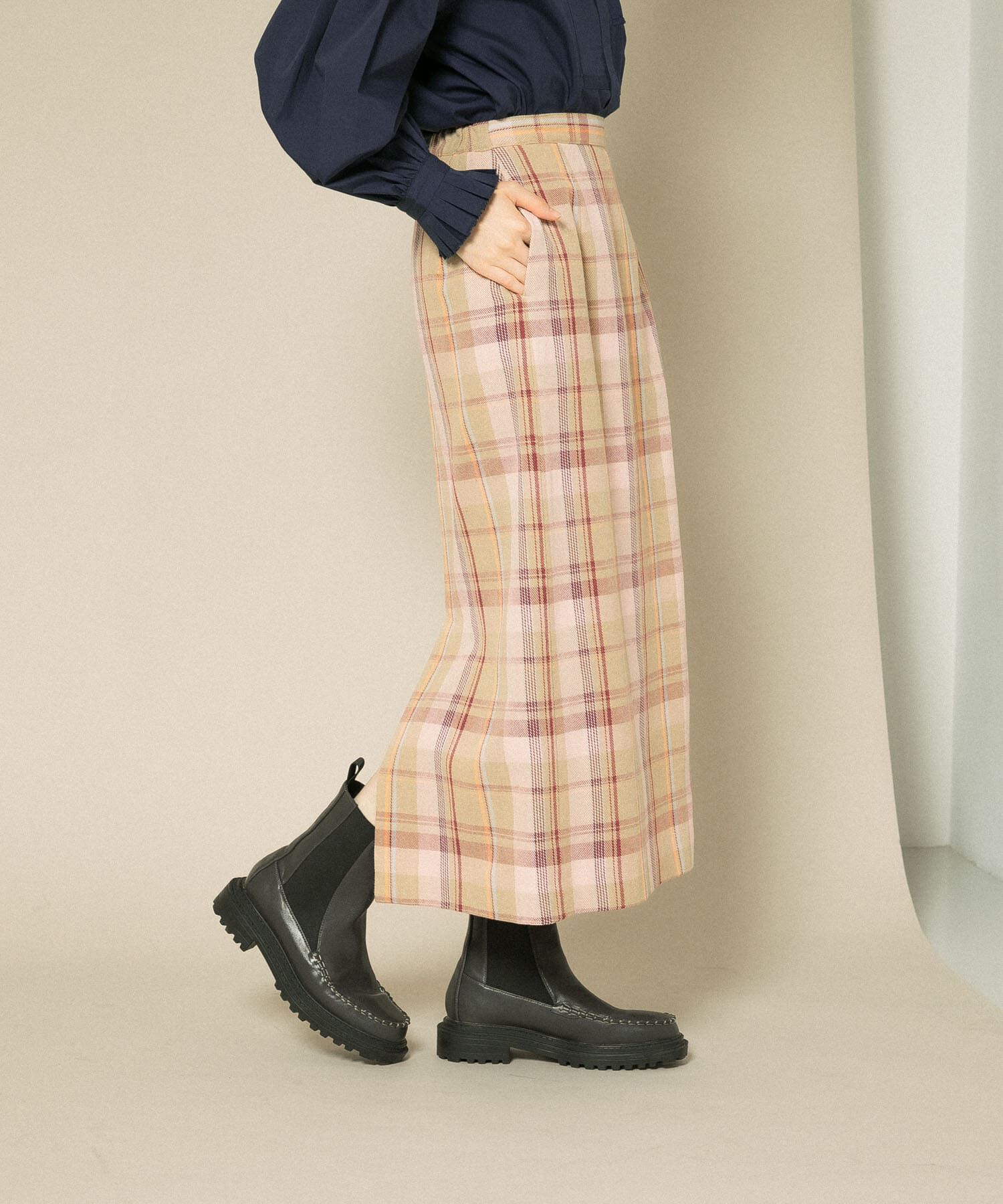  「チェックIラインミディスカート」|スカート|