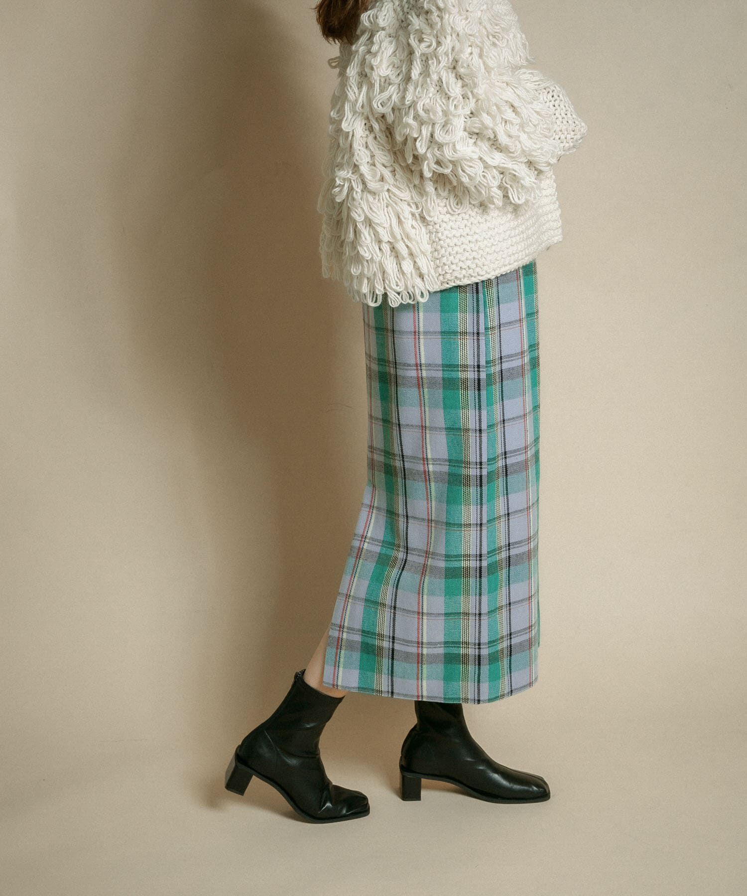  「チェックIラインミディスカート」|スカート|