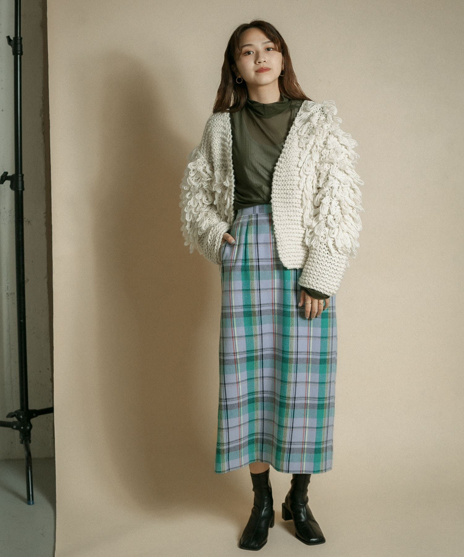  「チェックIラインミディスカート」|スカート|